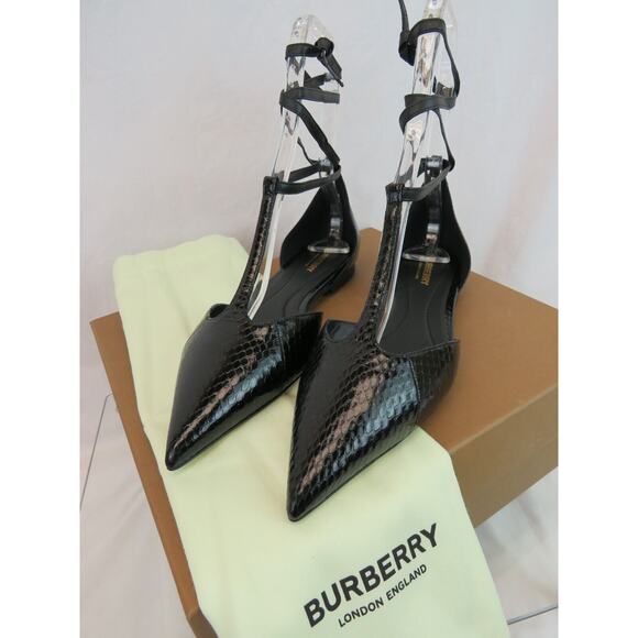 BURBERRY WELLTON BALLERINA SNAKE PRINT LEATHER TIE STRAP SANDALS FLATS 38 ITALY - Picture 6 of 12